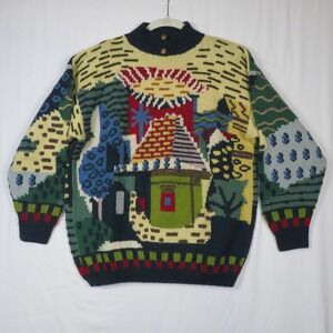 Roberta Frost Hand Knitted 100% Wool Sweater Colorful Art to Wear Medium